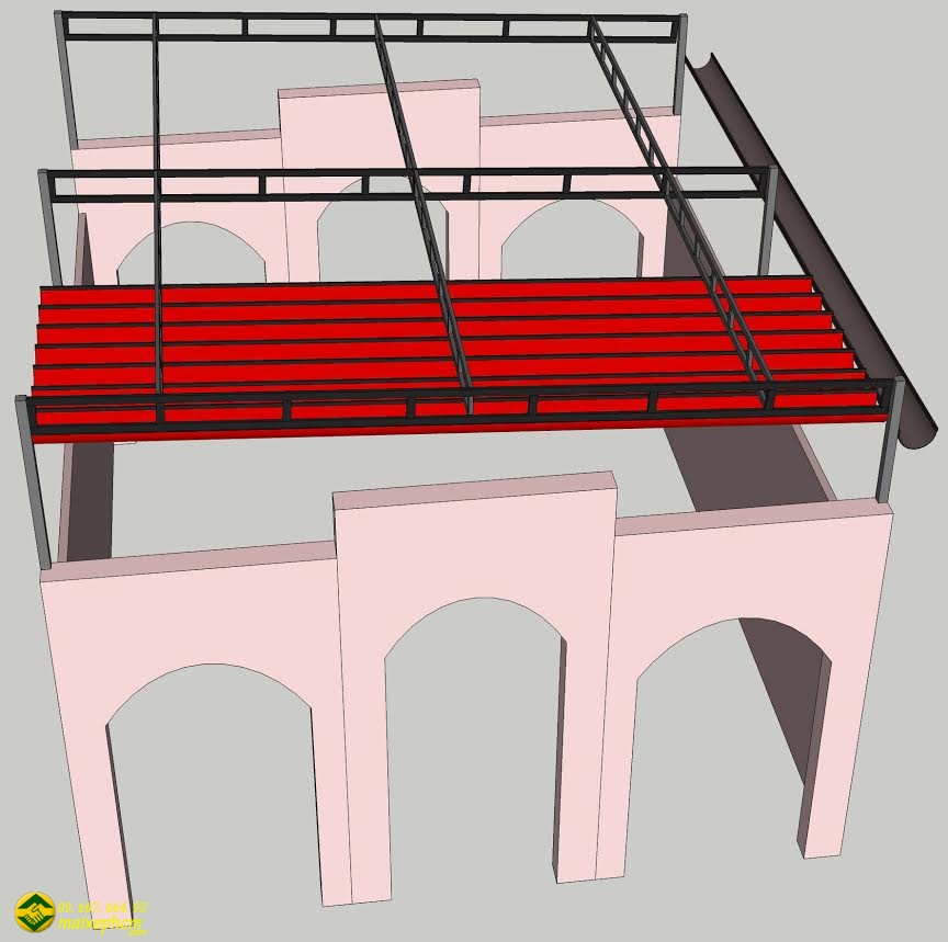 bản vẽ 3D mái che sân thương trường hoc